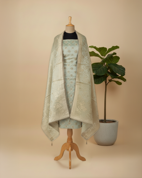 Pure Banarsi Silk Suit With Cut Dhana And Pearl Handwork