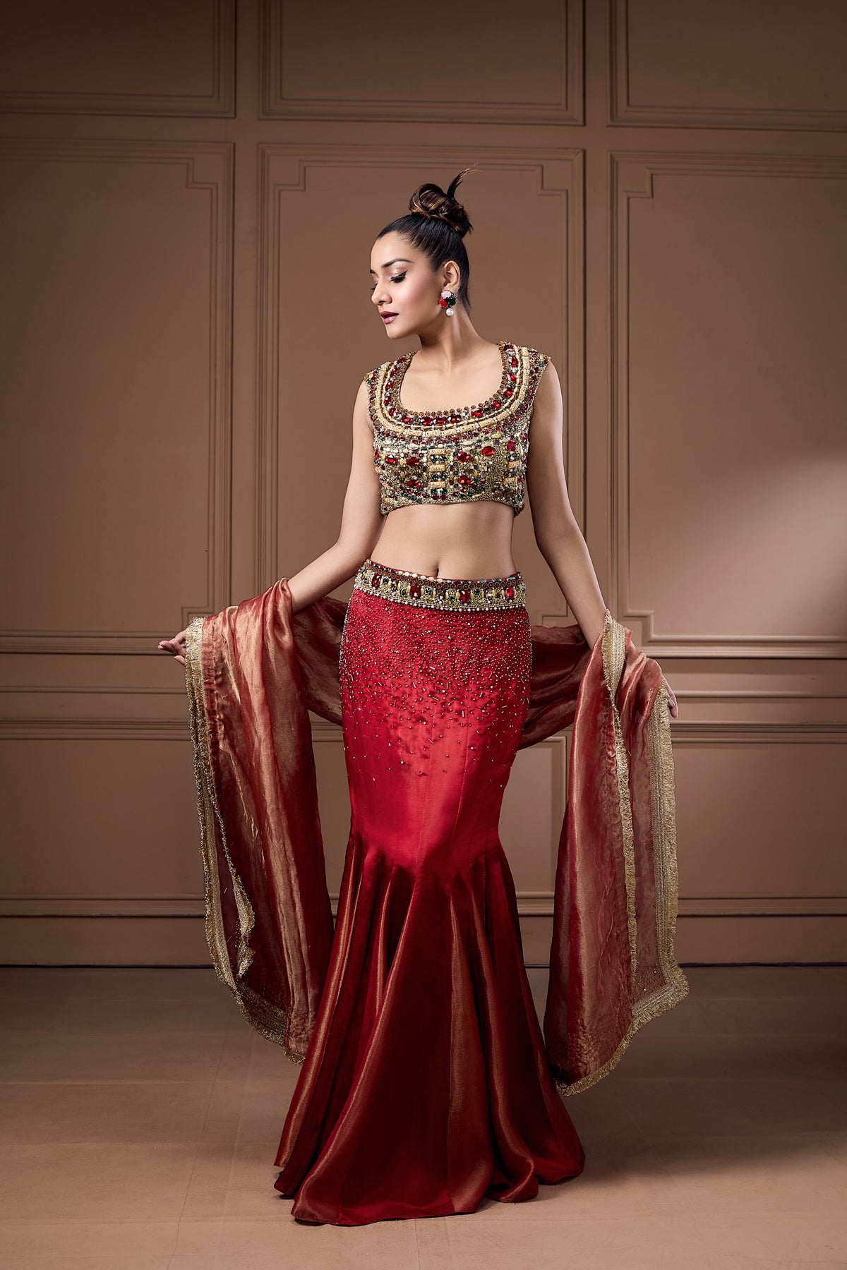 Swaroski Statement Choli With Goitted Lehenga And Dupatta