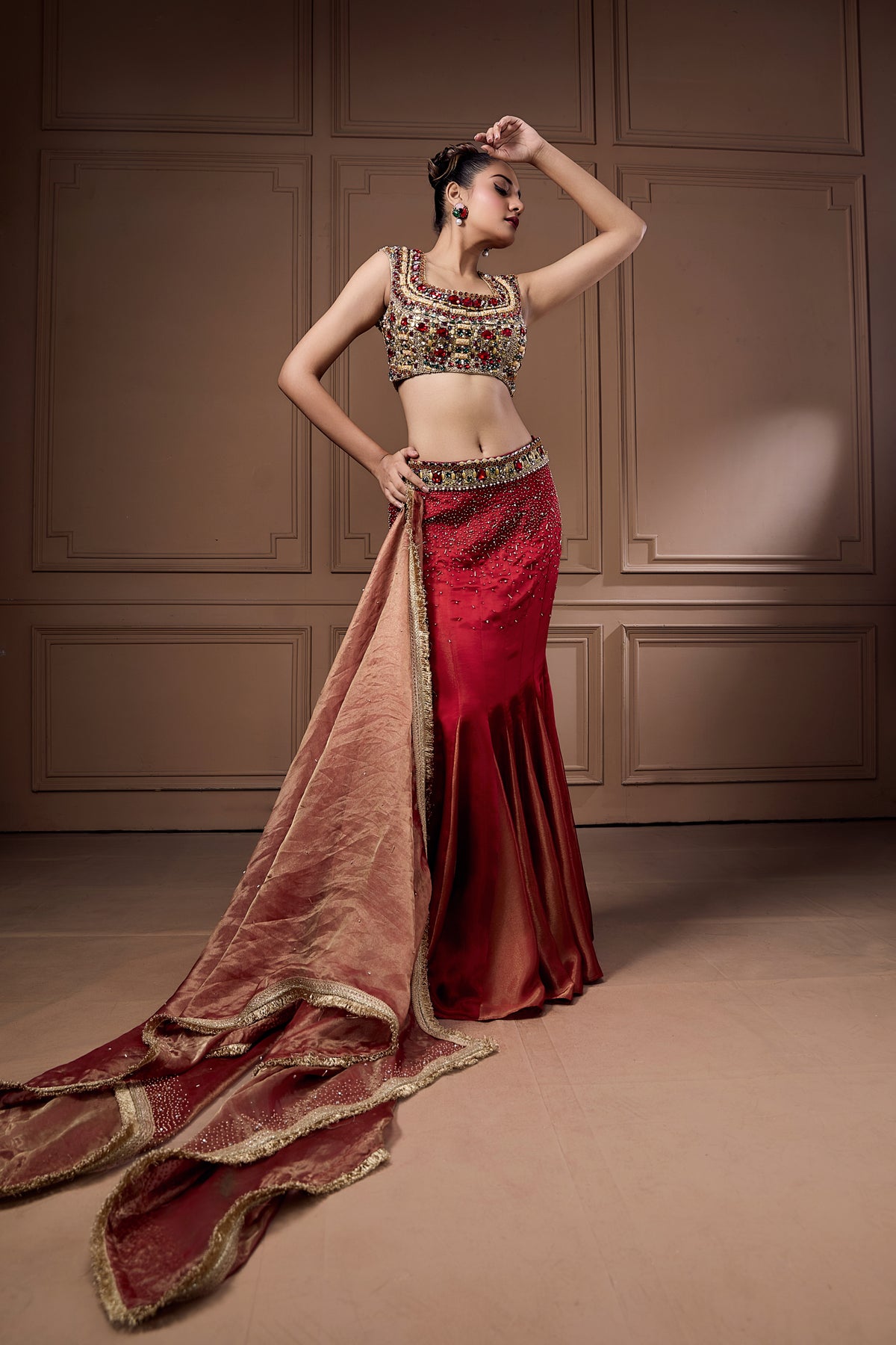 Swaroski Statement Choli With Goitted Lehenga And Dupatta