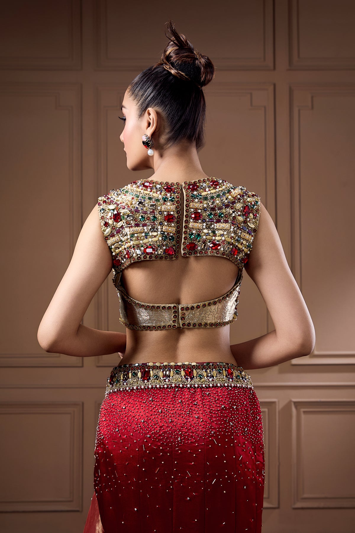 Swaroski Statement Choli With Goitted Lehenga And Dupatta