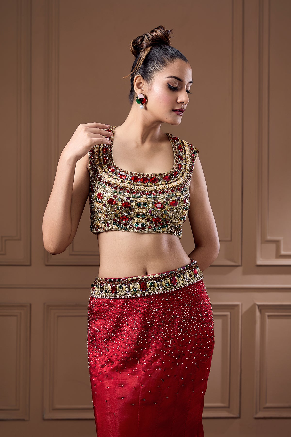Swaroski Statement Choli With Goitted Lehenga And Dupatta