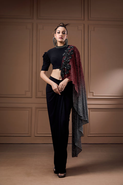 Cocktail Moonlight Shimmer Drape With Crop Top And Drape Skirt