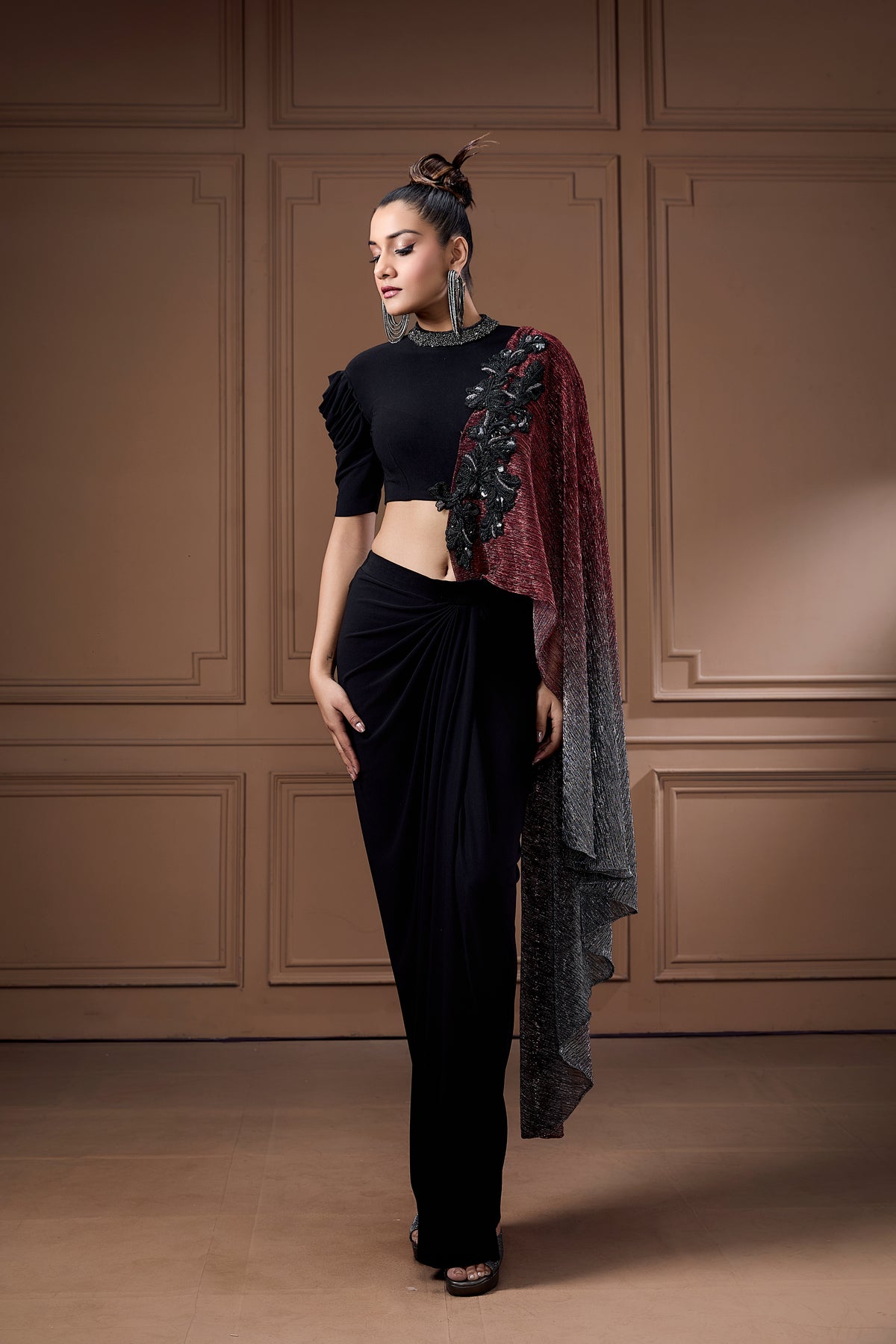 Cocktail Moonlight Shimmer Drape With Crop Top And Drape Skirt