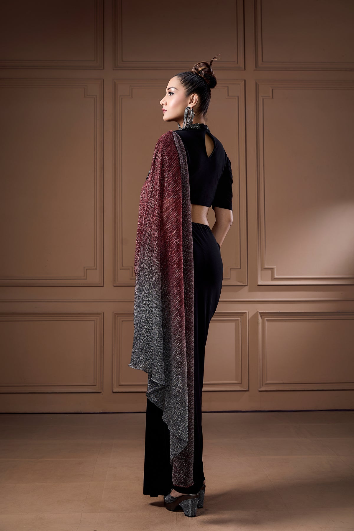 Cocktail Moonlight Shimmer Drape With Crop Top And Drape Skirt