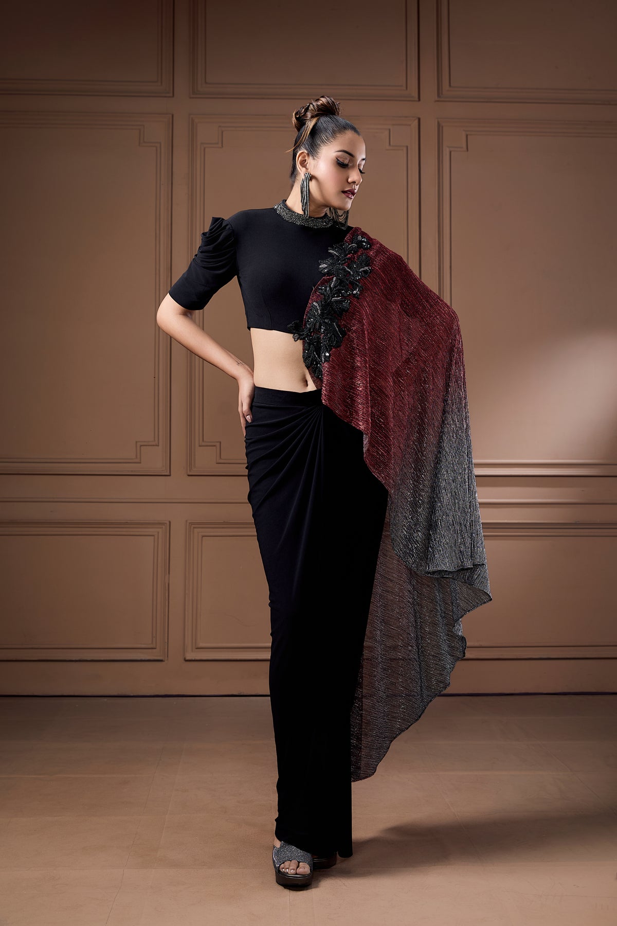 Cocktail Moonlight Shimmer Drape With Crop Top And Drape Skirt