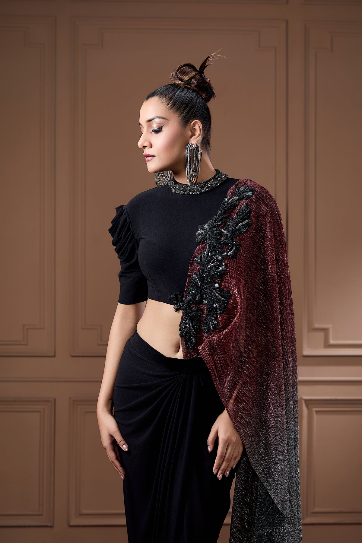 Cocktail Moonlight Shimmer Drape With Crop Top And Drape Skirt