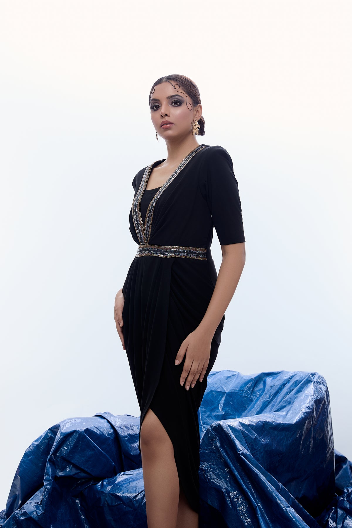 V-Neck Drape Dress