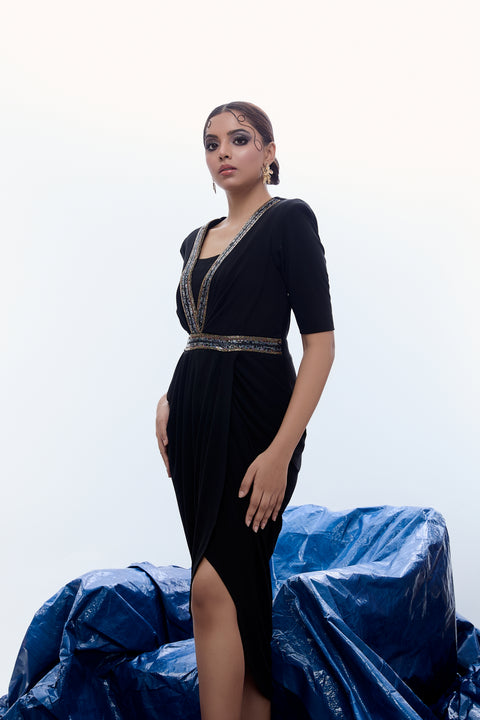 V-Neck Drape Dress