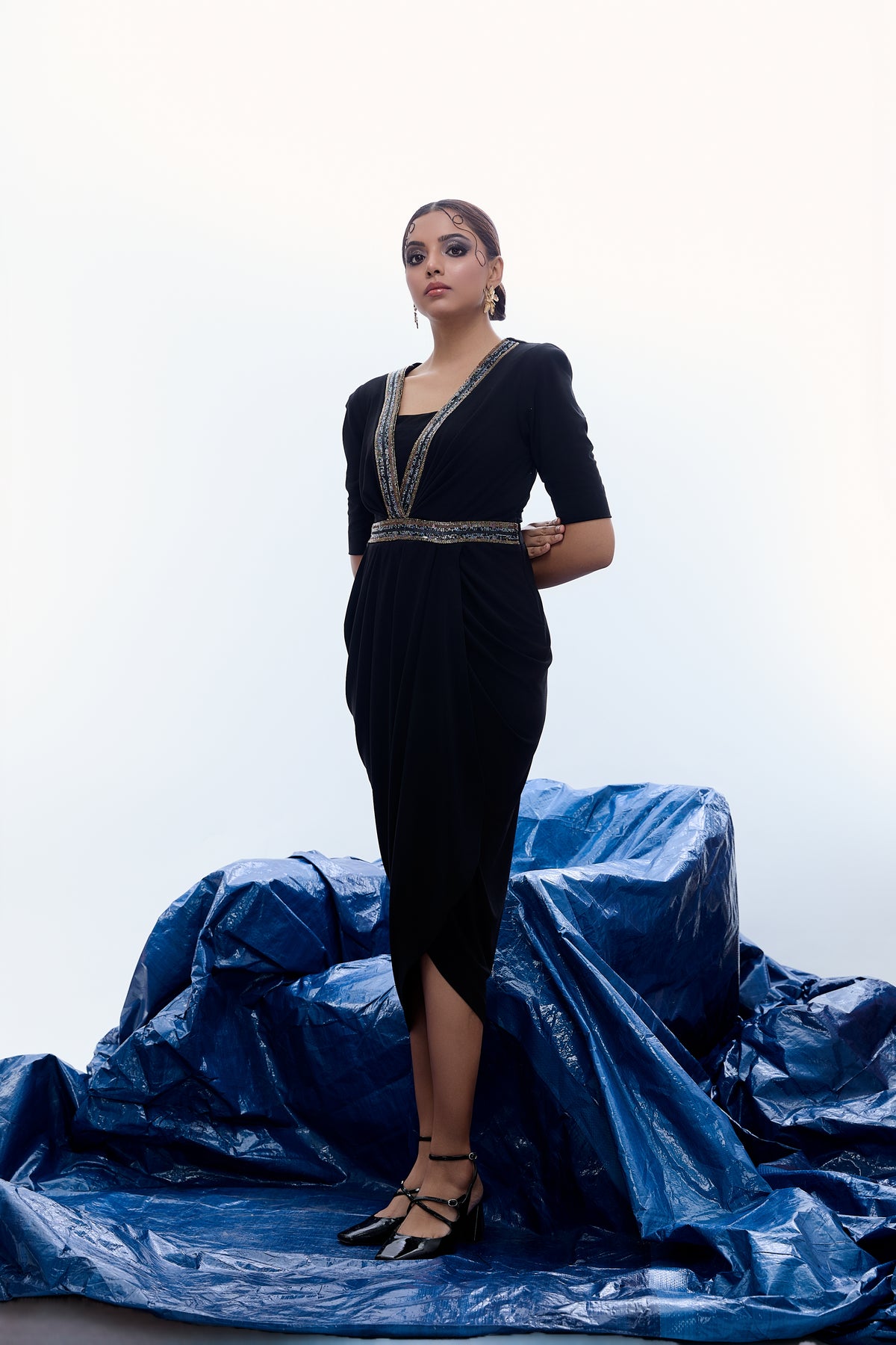 V-Neck Drape Dress