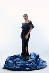 Overlap Flap-Princess Slit Gown With Furr