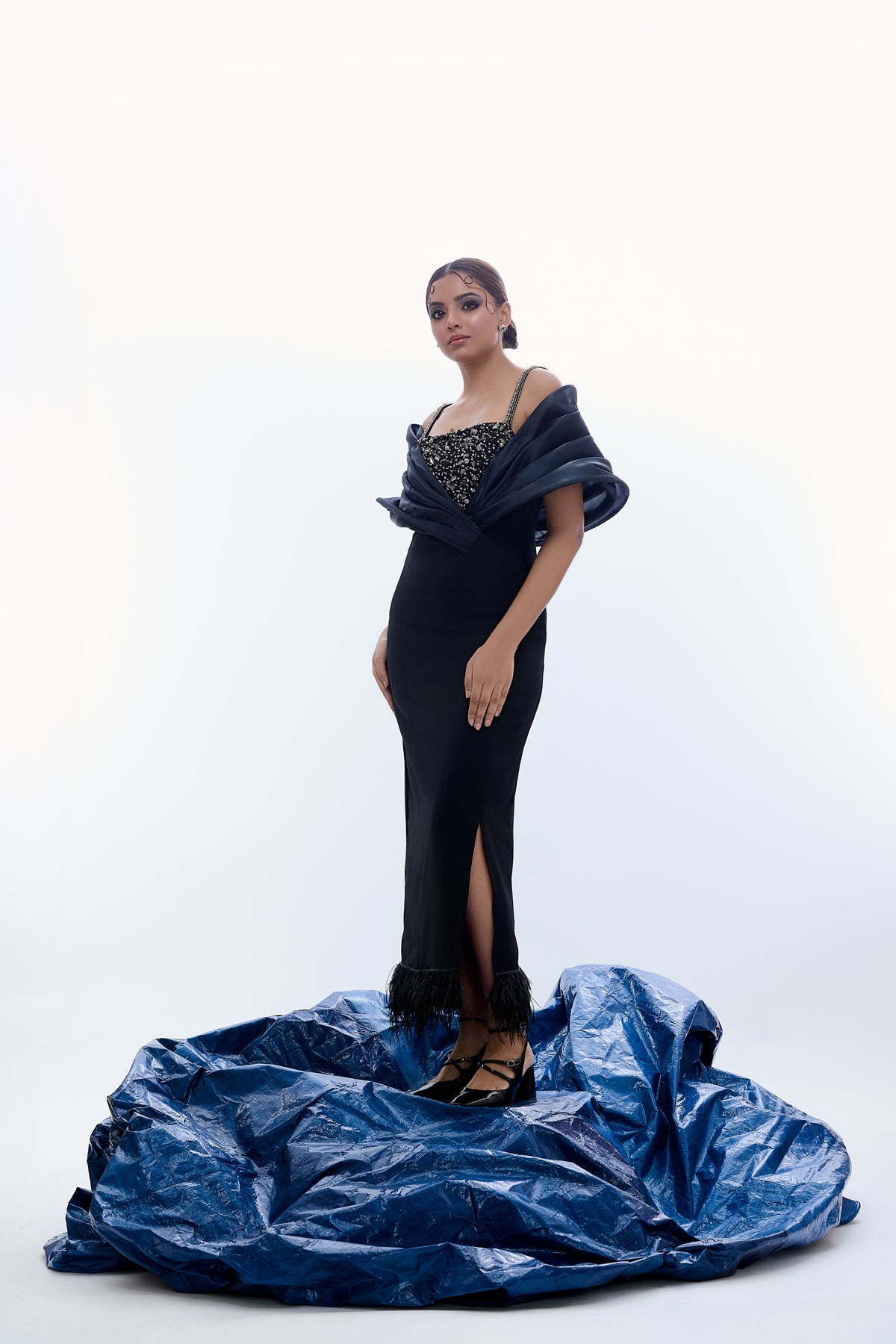 Overlap Flap-Princess Slit Gown With Furr
