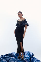 Overlap Flap-Princess Slit Gown With Furr