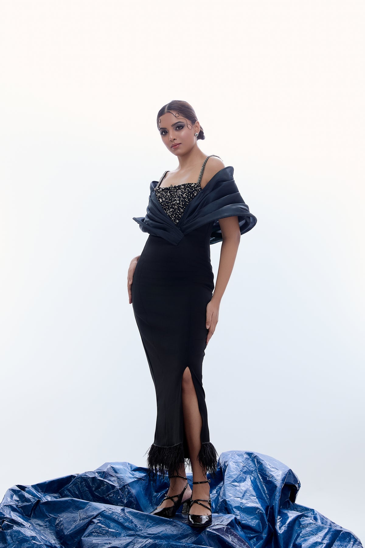 Overlap Flap-Princess Slit Gown With Furr