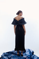 Overlap Flap-Princess Slit Gown With Furr