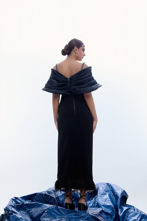 Overlap Flap-Princess Slit Gown With Furr