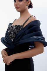 Overlap Flap-Princess Slit Gown With Furr