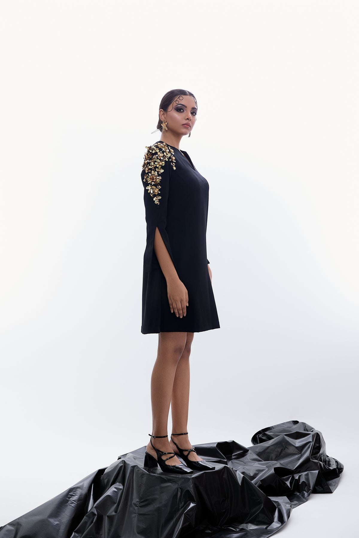 V-Neck Gold Statement Dress