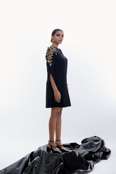 V-Neck Gold Statement Dress