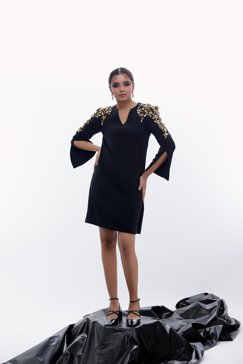V-Neck Gold Statement Dress