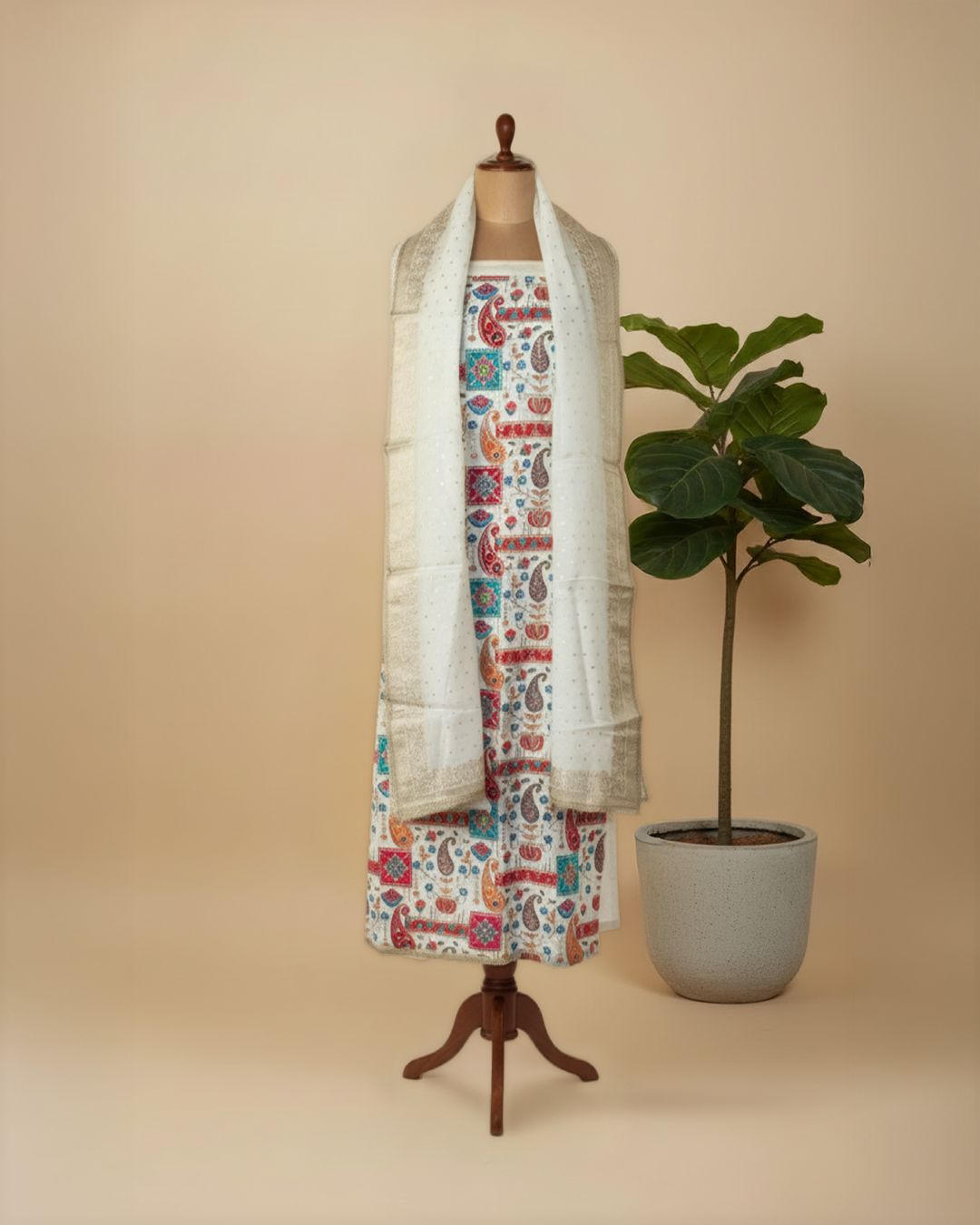 Silk Suit With All-Over Zari Embroidery