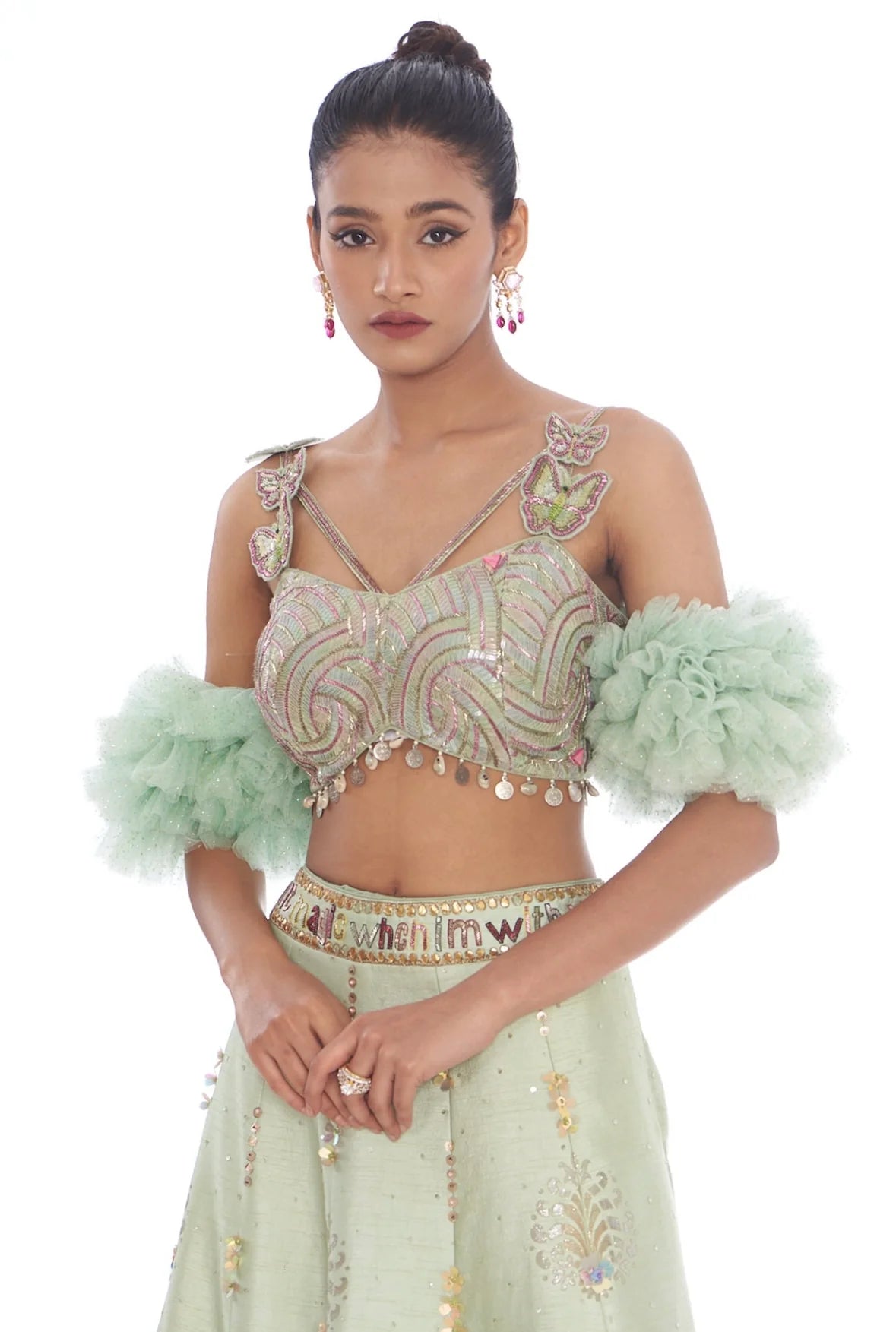 Sea Green Bell Handpainted Lehenga Set