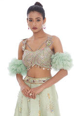 Sea Green Bell Handpainted Lehenga Set