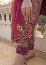 Wine & Rani Pink Zardozi Banarasi Brocade Straight Cut Kurta Set