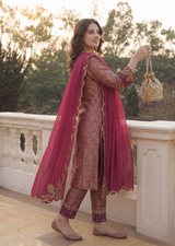 Wine & Rani Pink Zardozi Banarasi Brocade Straight Cut Kurta Set
