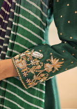 Vibrant Emerald Zardozi Silk Lehariya Kalidar Suit