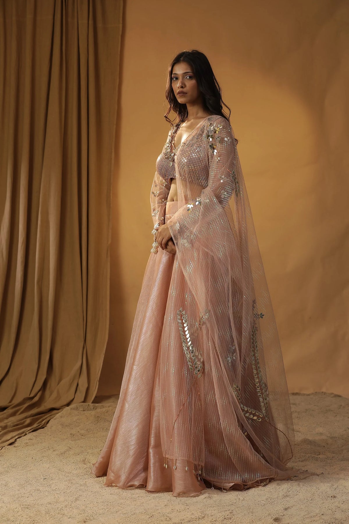 Peach Organza Lehenga Set