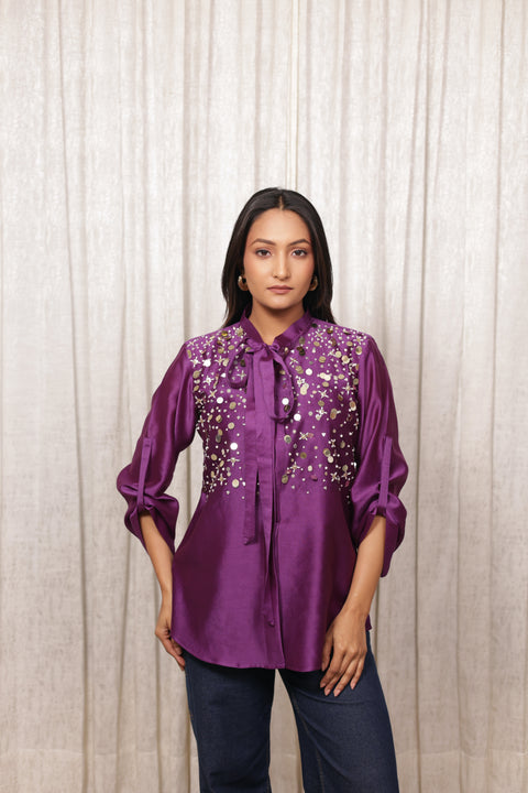 Deep Purple Chanderi Shirt