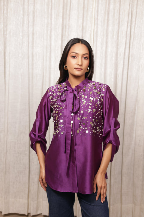 Deep Purple Chanderi Shirt