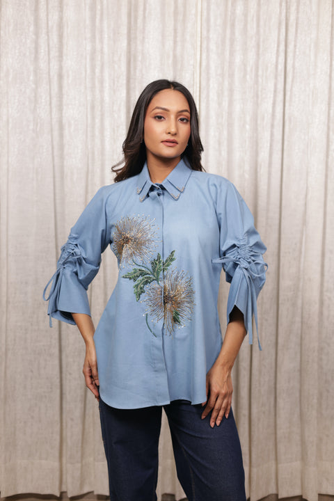 Denim Blue With Double Collar Shirt
