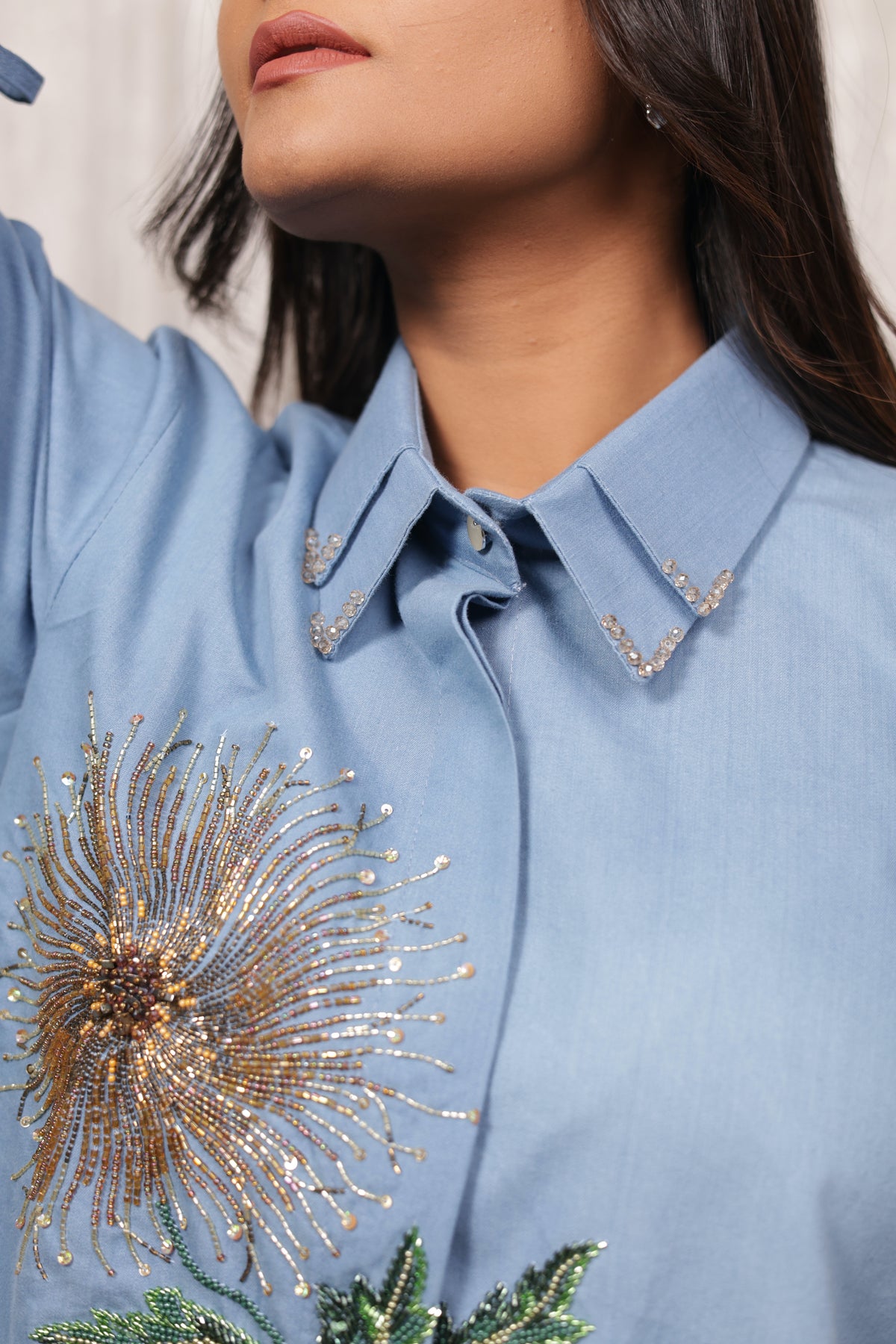 Denim Blue With Double Collar Shirt