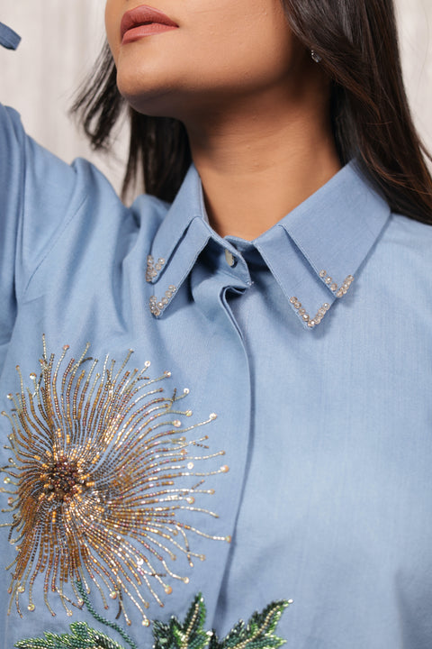 Denim Blue With Double Collar Shirt