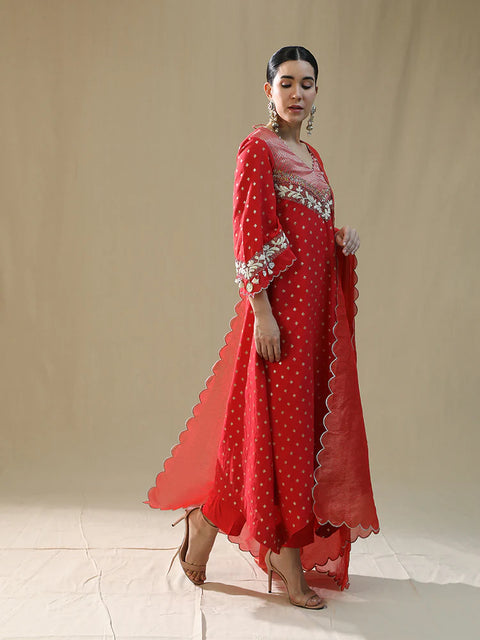 Red Self Chanderi Suit Set