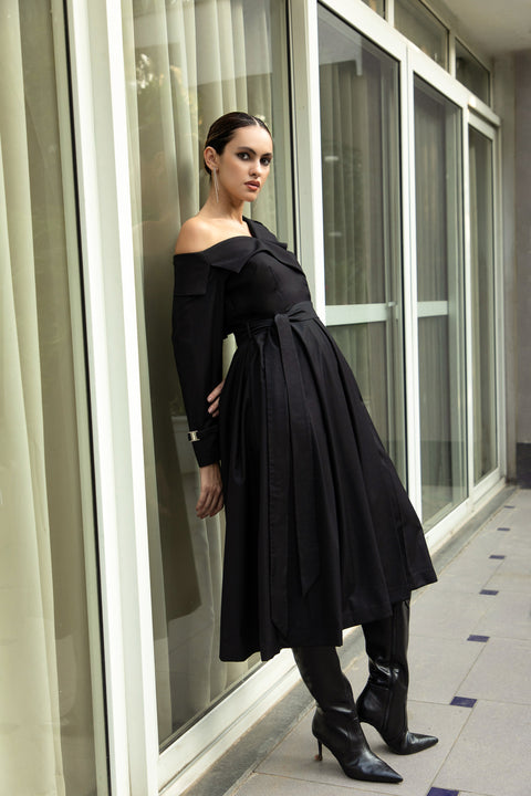 Trench Dress in Midnight Noir