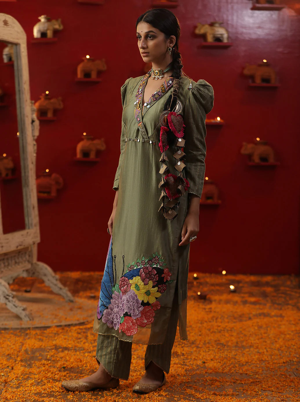 Pista Green Handpainted Suit Set