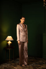 Double Breasted Liquid Sculpted Suit Ensemble in Dusty Rose
