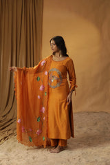 Brunt Orange Bird Embroidered Suit Set
