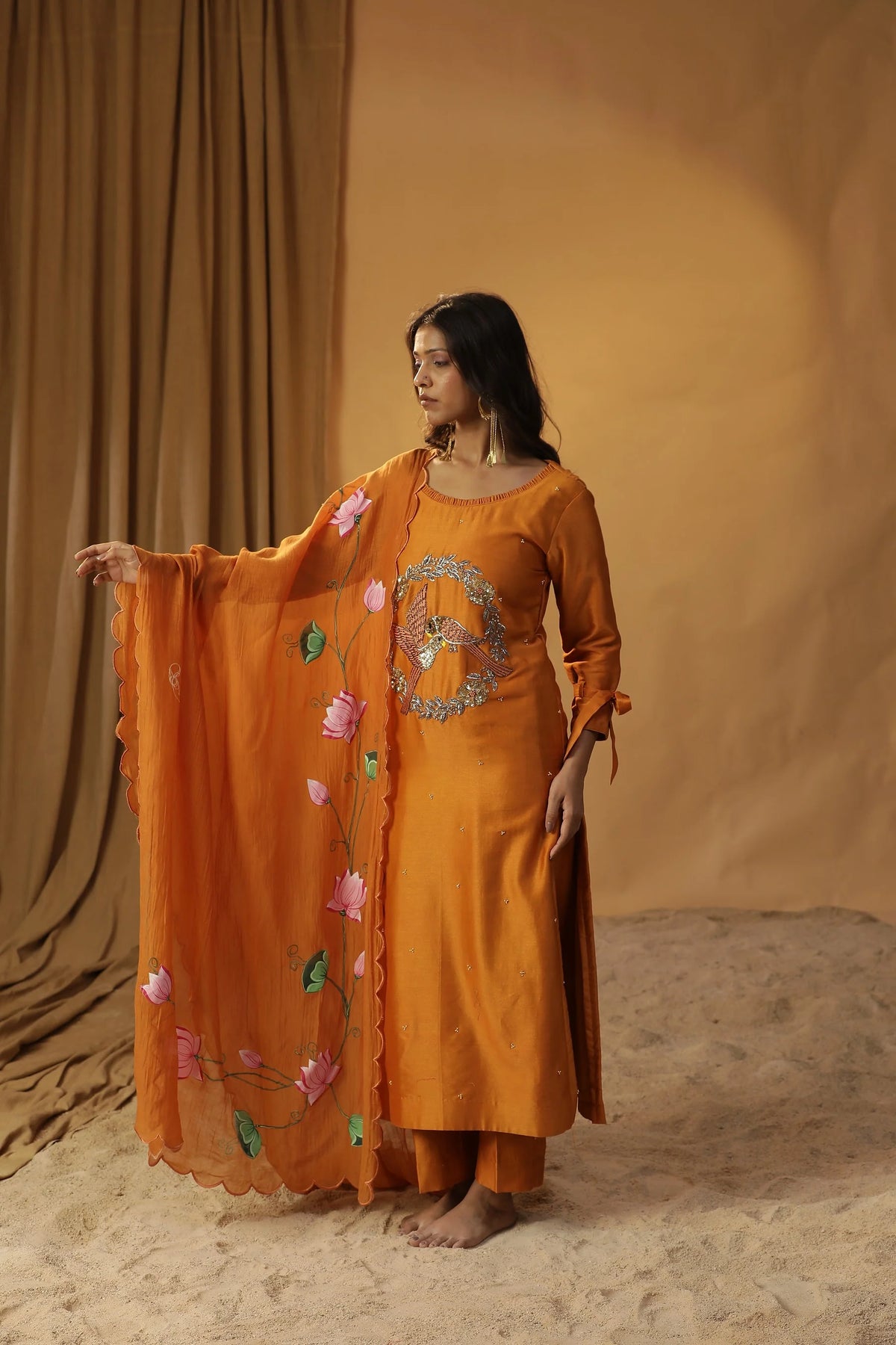 Brunt Orange Bird Embroidered Suit Set