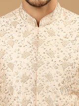Light Pink Raw Silk Hand Embroidered & Zardosi Sherwani Set