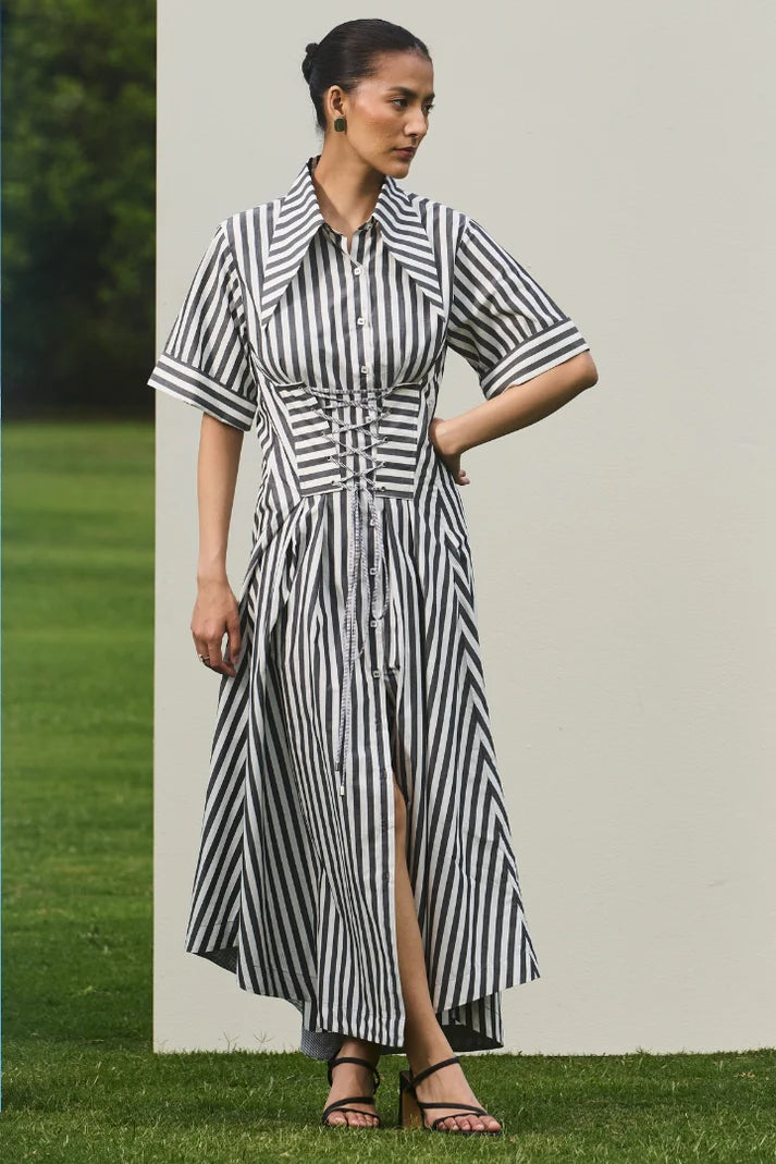 Corset Stripe Midi Dress