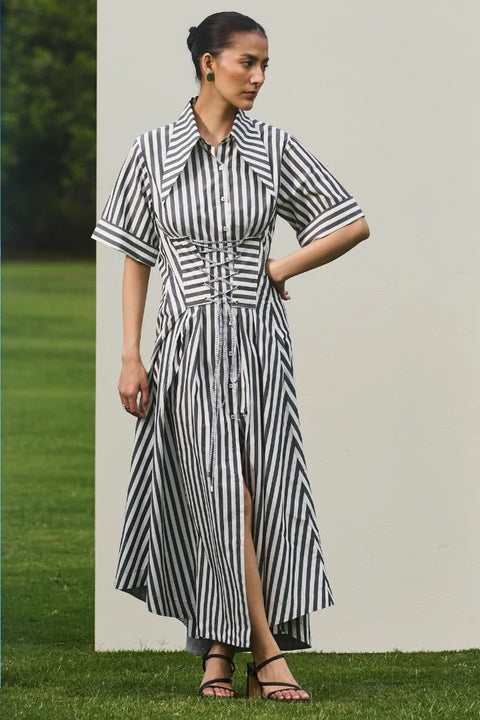 Corset Stripe Midi Dress