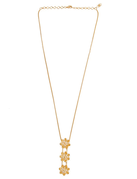 Pearly Golden Flower Triple Pendant Necklace
