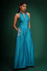 Blue Hand Embroidred Jumpsuit