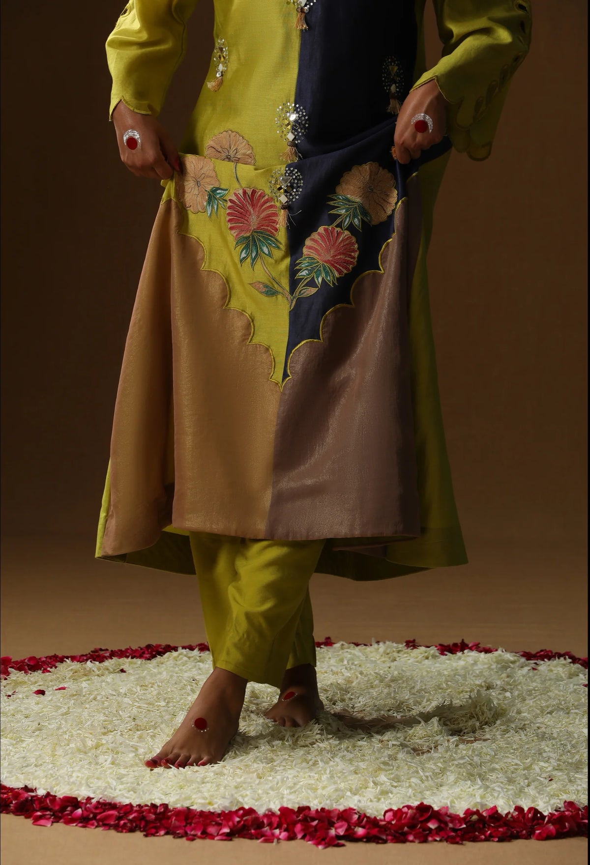Half And Half Blue Lime Green kurta set