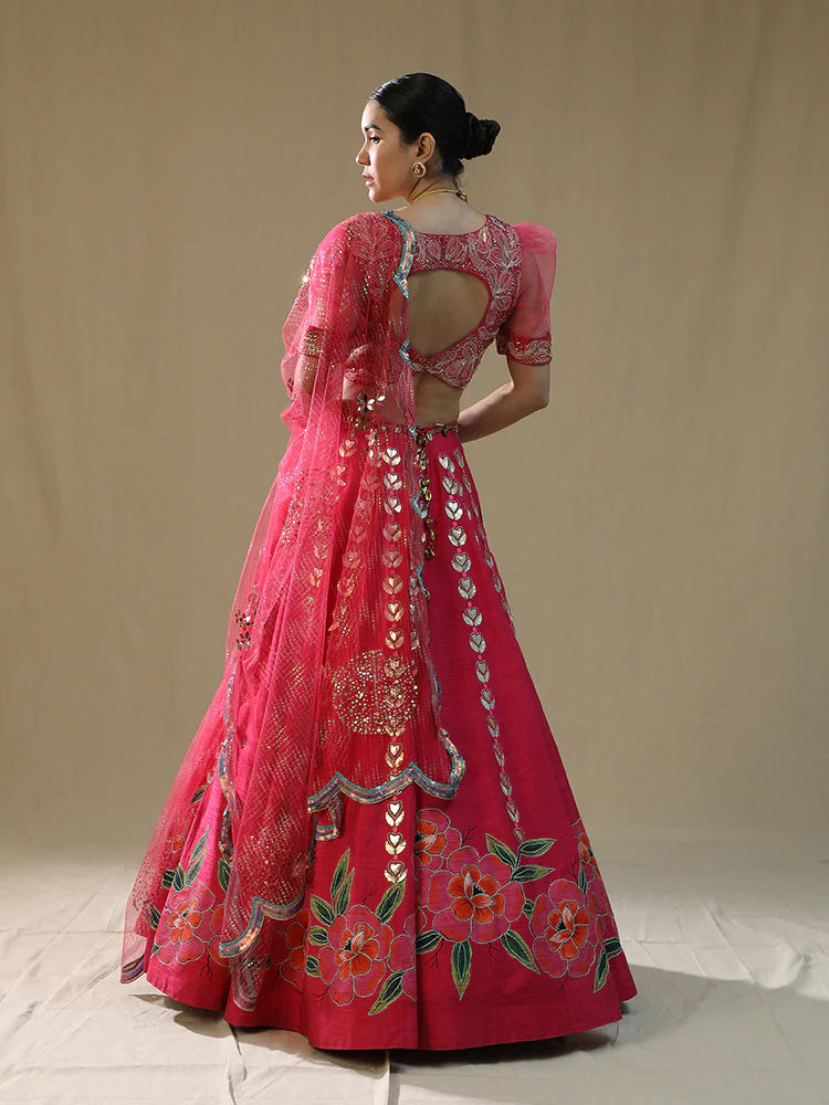 Pink Leopard Handpainted Lehenga Set