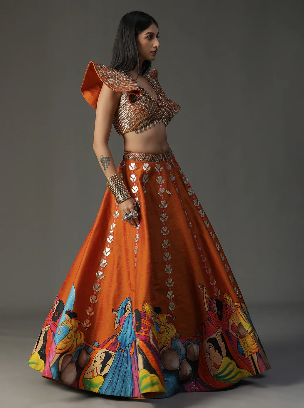 Orange Modern Baraat Lehnga set