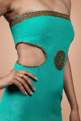 Teal Green Hand Embroidered Crepe Maxi Skirt